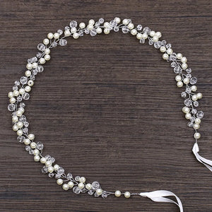 Pearl Wedding Headbands Ribbon Beaded Women Hair Band Bridal Hairpiece
