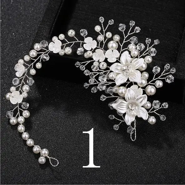 Rhinestone Pearl Wedding Headbands Beaded Hair Band Bridal Hairpiece