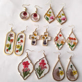 Real Pressed Flower Epoxy Resin Earrings for Women