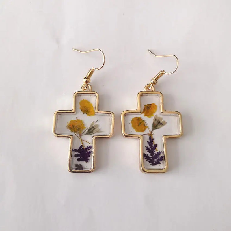 Real Pressed Flower Epoxy Resin Earrings for Women
