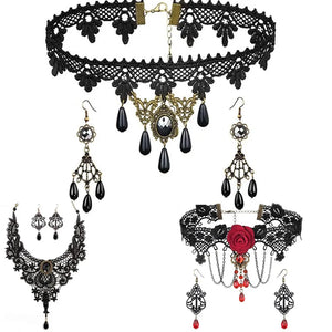 Exaggerated Gothic Jewelry Set Lace Necklace & Earring