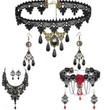 Exaggerated Gothic Jewelry Set Lace Necklace & Earring