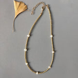 Beaded Necklace Gold-Color Beads Freshwater Pearl Ladies High Fashion Accessory