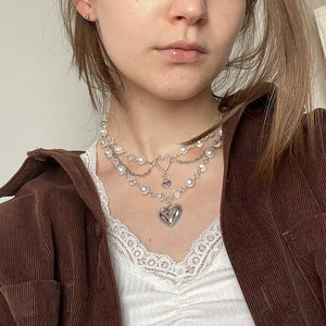 Faerie Rosary Heart Layered Chain Cottagecore Fairy Grunge Necklace