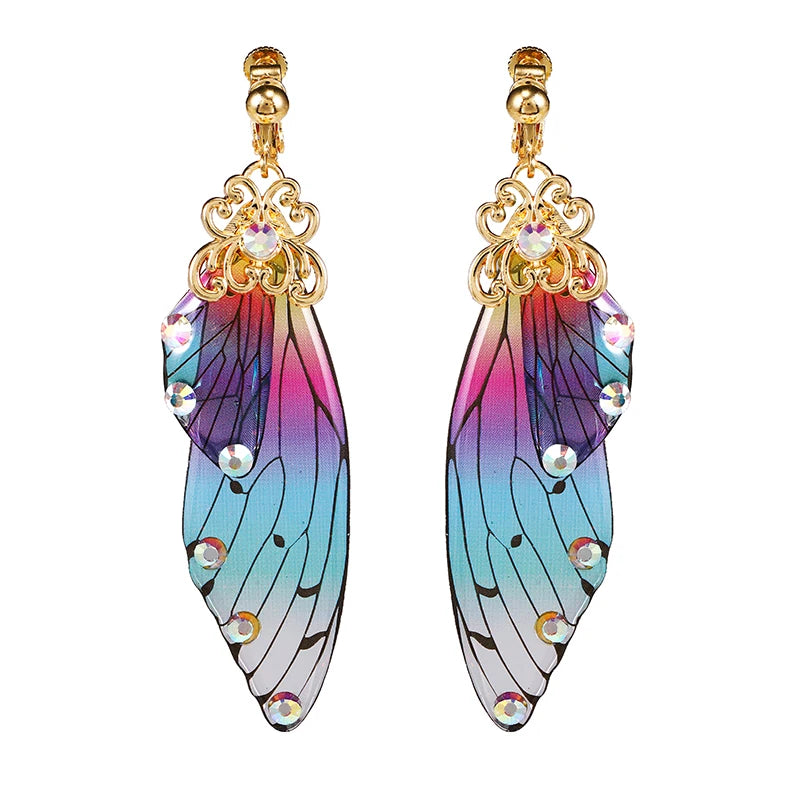 Fairy Wing Clip Earrings Rhinestone Ear Clips Romantic Jewelry