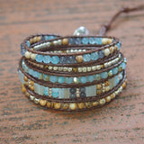 Natural Stones Crystal Mix 5 Strands Wrap Bracelets Men Women Bohemain Handwoven