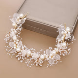 Floral Flowers Hair Band Pearl Ribbon Yarn Wedding Headbands