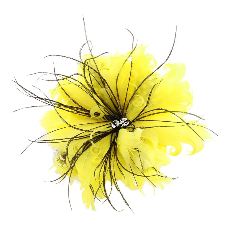 Flower Feather Crystal Brooch Pin For Women Suit Corsage Wedding Jewelry