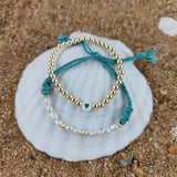 Freshwater Pearl Bracelet Braided Stone Golden Beads Lucky Rope