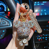 Rhinestones Bear Keychain Cartoon Anti-lost Number Plate Crown Key Chain