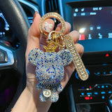Rhinestones Bear Keychain Cartoon Anti-lost Number Plate Crown Key Chain