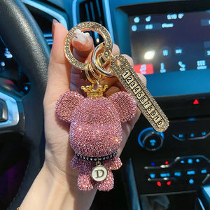 Rhinestones Bear Keychain Cartoon Anti-lost Number Plate Crown Key Chain