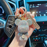 Rhinestones Bear Keychain Cartoon Anti-lost Number Plate Crown Key Chain
