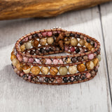 Stone Beads Wrap Bracelet with Sunflower Button