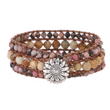 Stone Beads Wrap Bracelet with Sunflower Button