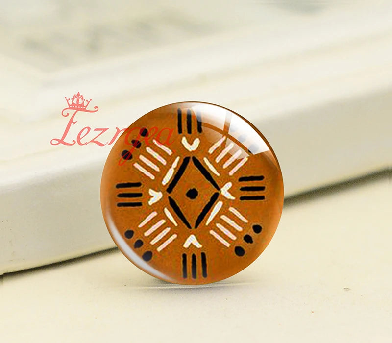 Geometric Pattern Khaki Tribe Glass Cabochons for DIY Jewelry Making