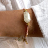 Natural Stone Copper Alloy Beads Bracelet Jade Rhodochrosite