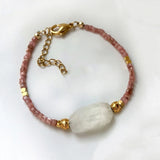 Natural Stone Copper Alloy Beads Bracelet Jade Rhodochrosite