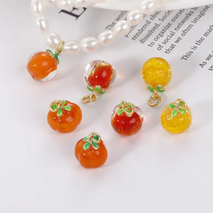 Crystal Persimmon Orange Fruit Pendant Charms 2pcs