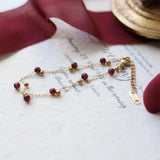 Burgundy Garnet Bead Chain Bracelet, Stainless Steel