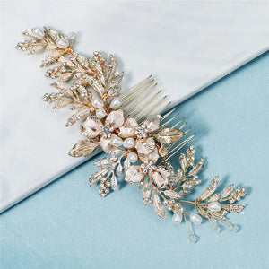 Floral Wedding Comb Hair Piece Leaf Pearls Bridal Accessories