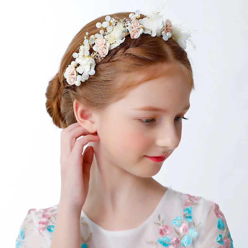 Silver Flower Headband Crystal Pearl Wedding Hair Jewelry