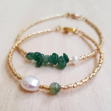 Gold Rice Beads Bracelet with Natural Stone Embellishment