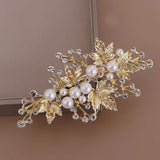 Golden/Silver Rhinestones Pearl Leaf Hair Clip Barrettes