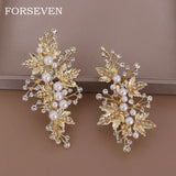 Golden/Silver Rhinestones Pearl Leaf Hair Clip Barrettes