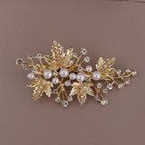 Golden/Silver Rhinestones Pearl Leaf Hair Clip Barrettes
