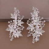 Golden/Silver Rhinestones Pearl Leaf Hair Clip Barrettes