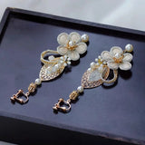 Baroque Rhinestone Clip Earrings Retro Prom Jewelry