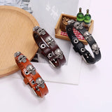 Gothic Skull Charm Leather Wrap Bangle
