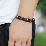 Gothic Skull Charm Leather Wrap Bangle