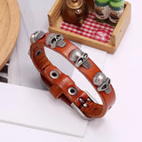 Gothic Skull Charm Leather Wrap Bangle