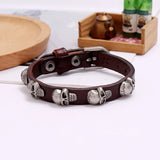 Gothic Skull Charm Leather Wrap Bangle