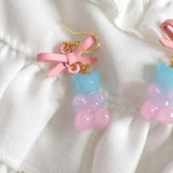 Pink Gradient Bear Earrings Soft Girl Ear Studs
