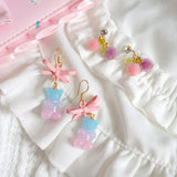 Pink Gradient Bear Earrings Soft Girl Ear Studs