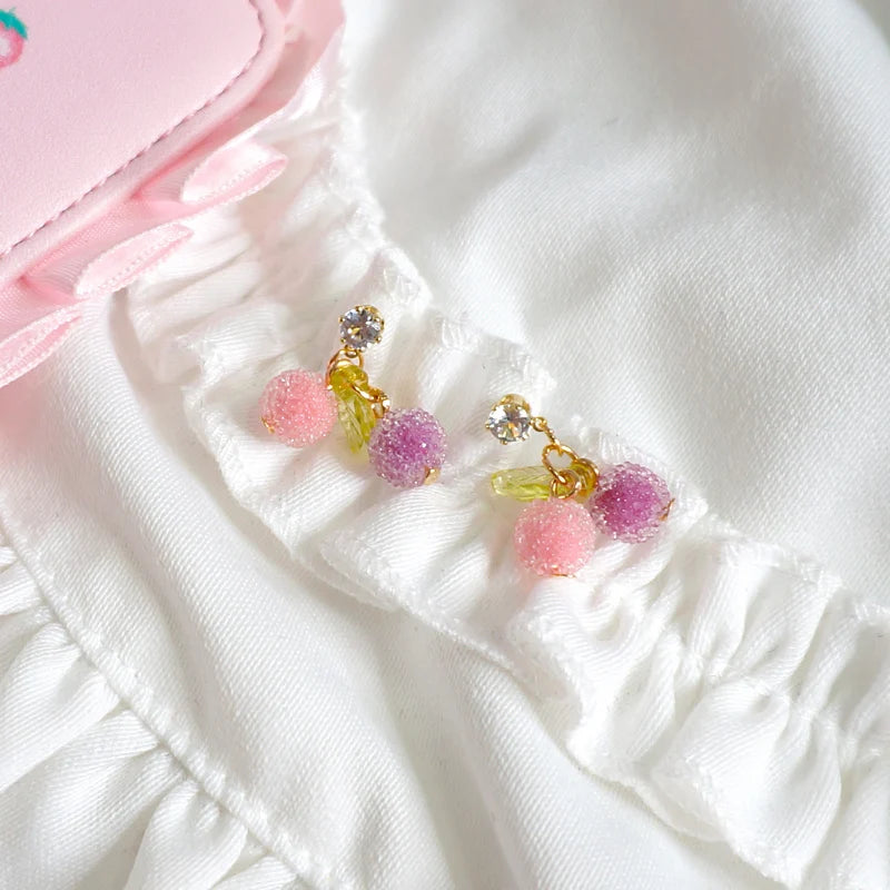 Pink Gradient Bear Earrings Soft Girl Ear Studs