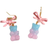 Pink Gradient Bear Earrings Soft Girl Ear Studs