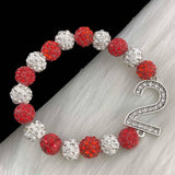 Greek Sorority Disco Ball Beads Number Charms Bracelet Jewelry