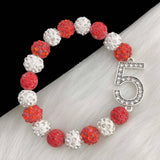Greek Sorority Disco Ball Beads Number Charms Bracelet Jewelry