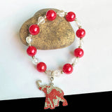 Greek Sorority Red Pearl Elephant Charm Bracelet