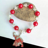 Greek Sorority Red Pearl Elephant Charm Bracelet