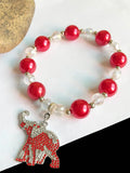 Greek Sorority Red Pearl Elephant Charm Bracelet