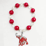 Greek Sorority Red Pearl Elephant Charm Bracelet