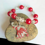 Greek Sorority Red Pearl Elephant Charm Bracelet