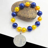 Greek Sorority SGR Yellow Pearl Stainless Steel Pendant Charm Bracelet