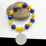 Greek Sorority SGR Yellow Pearl Stainless Steel Pendant Charm Bracelet