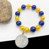 Greek Sorority SGR Yellow Pearl Stainless Steel Pendant Charm Bracelet